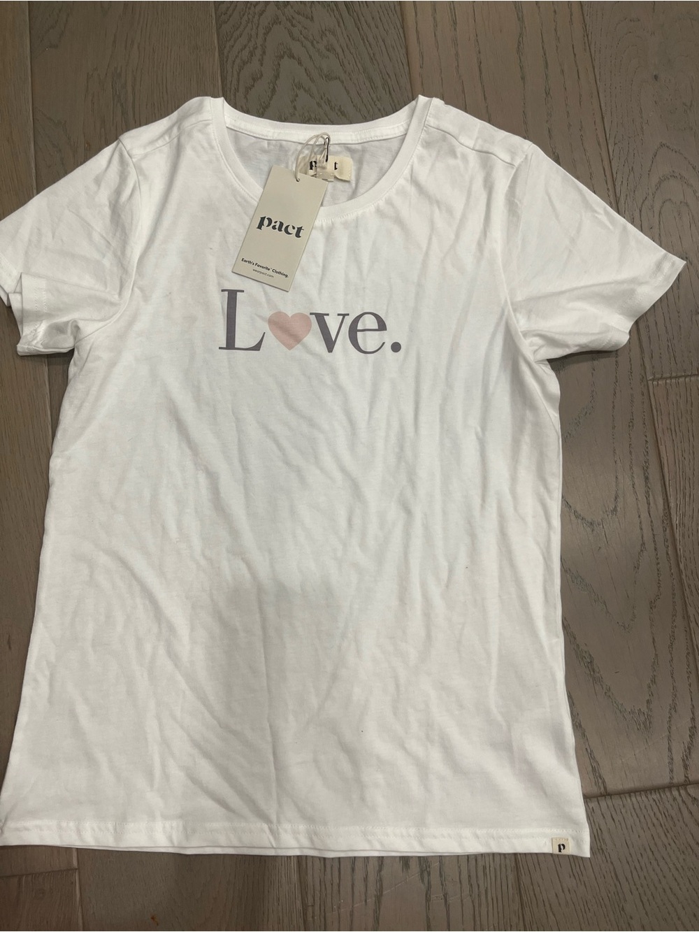 Pact White Tee with Pink Heart 'Love' Graphic